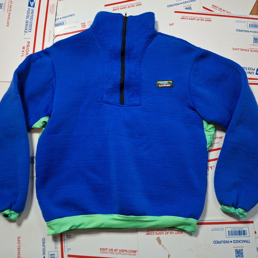 Vintage LL Bean Sweater Mens Large Quarter Zip Pullover Jacket Nylon Blue 90s
